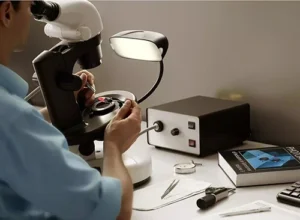 4 a gemologist inspects a gemstone at guebelin gem lab credit wwwgubelincom 1