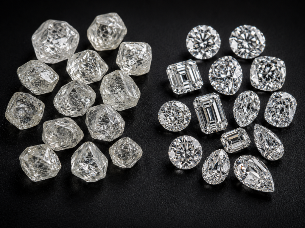 April Birthstone Guide for Retailers – Diamond 1 Unpolished and polished diamonds image