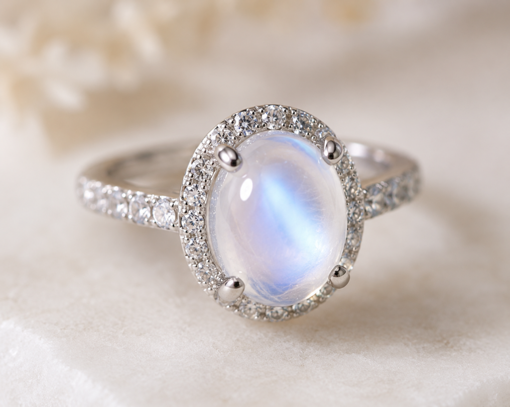 June Birthstone Guide for Retailers – Pearl, Moonstone & Alexandrite 3 Moonstone and diamond ring image