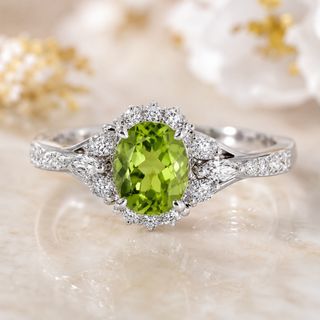 August Birthstone Guide for Retailers: Peridot and Spinel 2 peridot diamond ring image