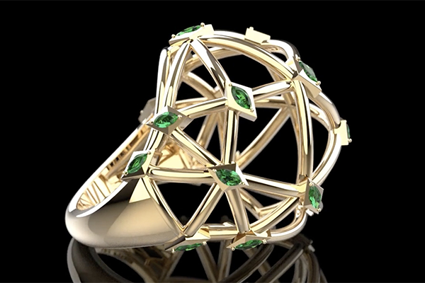 Emerald-studded ring by Metagolden is a physical piece with a digital twin.
