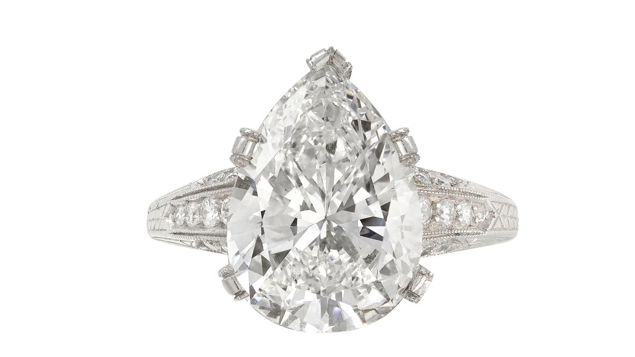 <p>Piece featuring 4.97-carat stone sells for $107,475 at Important Jewelry sale.</p>
