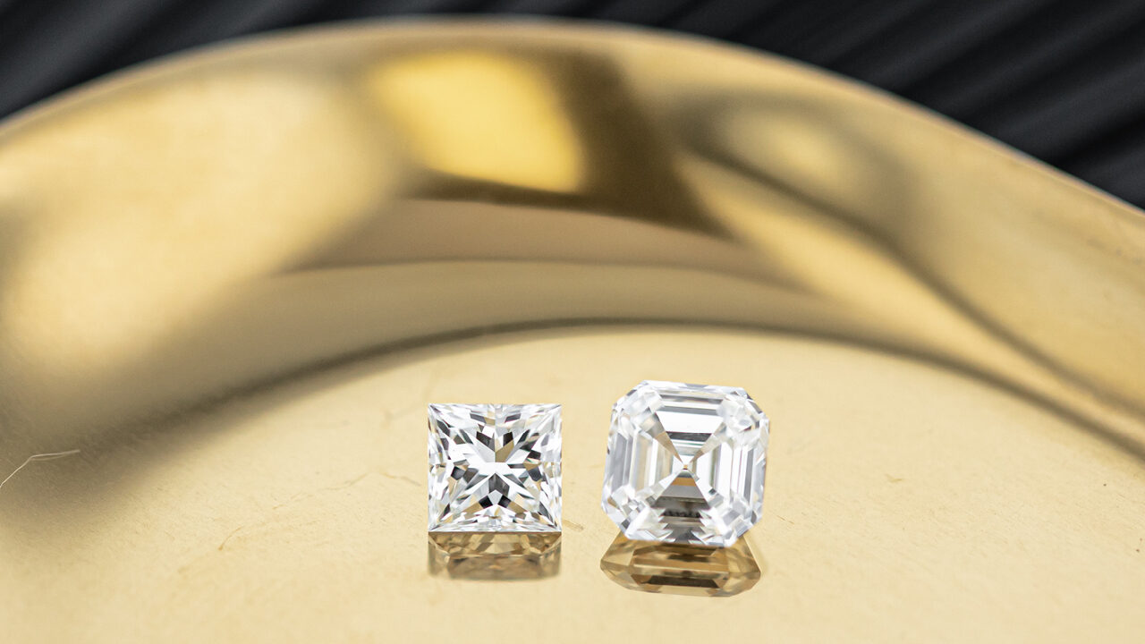 Image: Princess-cut, 2.03-carat, H, Sl1 diamond and and Asscher-cut, 3-carat, H, VS2 diamond. (RDI Diamonds)