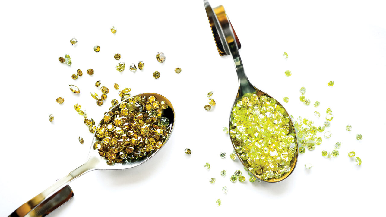 Image: Olive and Lime melee diamonds from Langerman Diamonds.