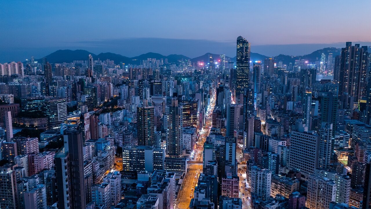 Mong Kok, Hong Kong 09 November 2021 Top view of Hong Kong city at night credit Shutterstock 1280 used 022123