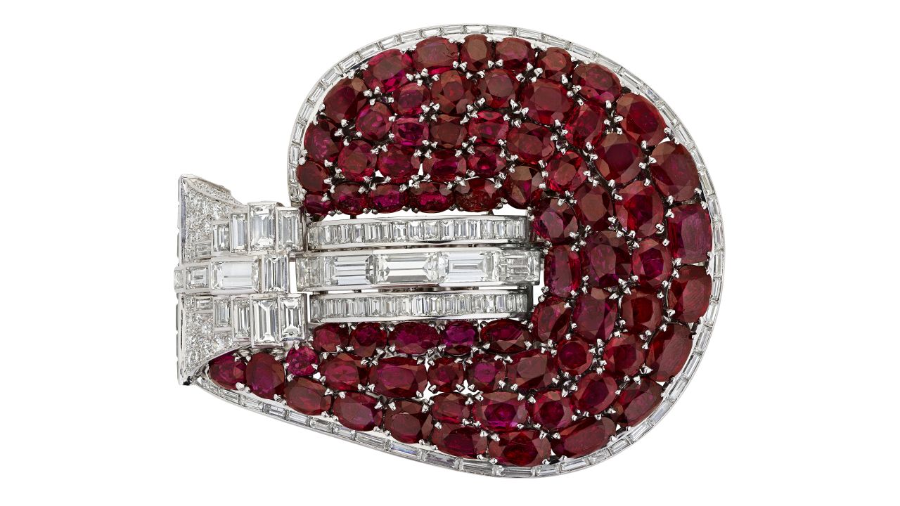 Collection belonging to Anne Eisenhower includes Van Cleef & Arpels ruby and diamond bracelet.
