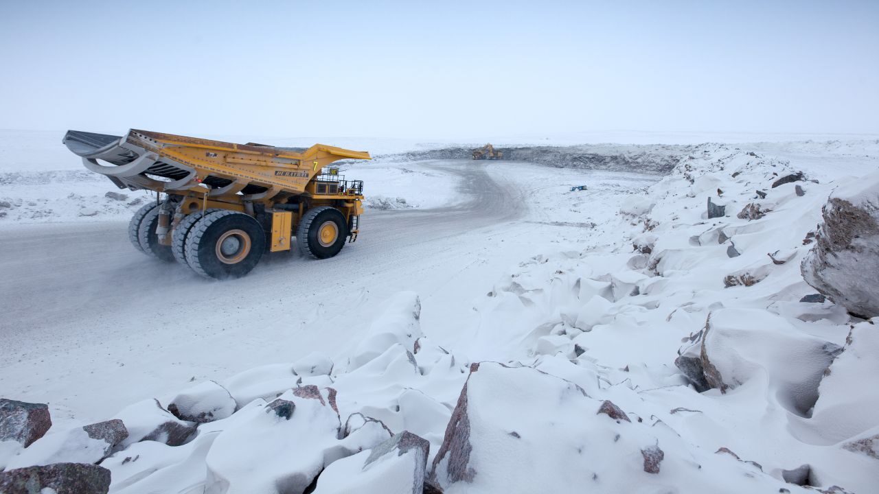 a truck hauling ore at the Gahcho Kue mine