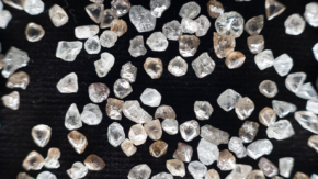 Collection of rough diamonds in diamond displays at De Beers Group offices, Calgary 1280 USED 241023