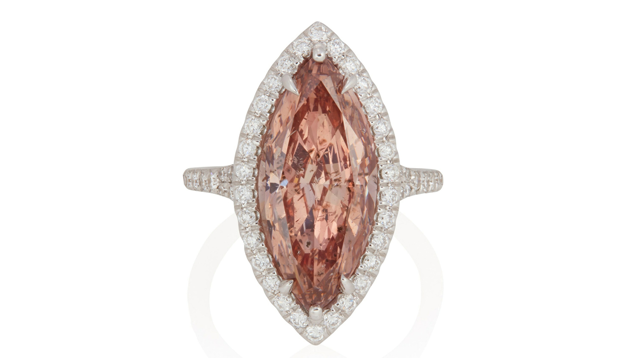 Fancy-intense-orangy-pink stone will lead December 5 John Moran sale.
