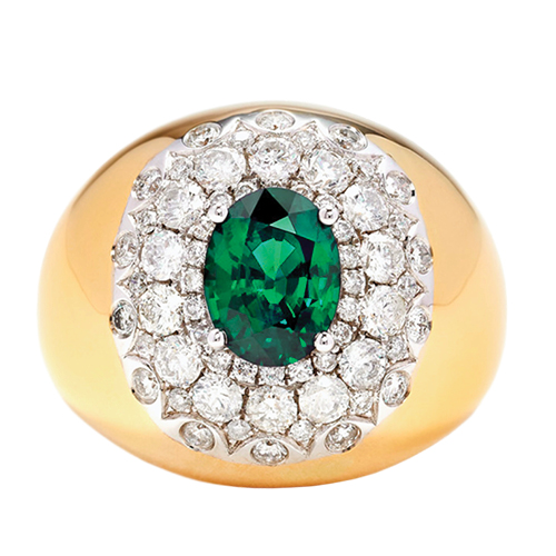 Yvonne 
Léon Pompadour 
signet ring with 
an emerald 
and diamonds image