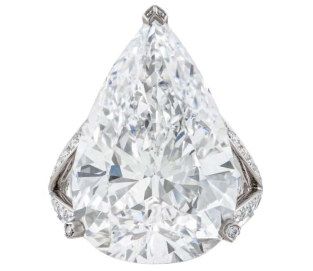 Brilliant-cut, 20.02-carat, D-color pear diamond image.