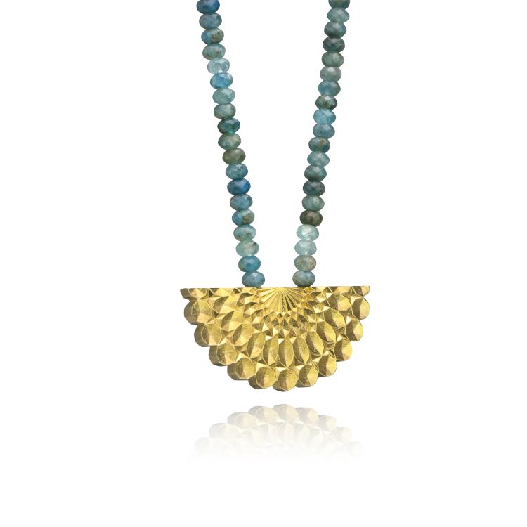 Peacock necklace set with natural amazonite and 18-karat gold. (Sanaz Doost)