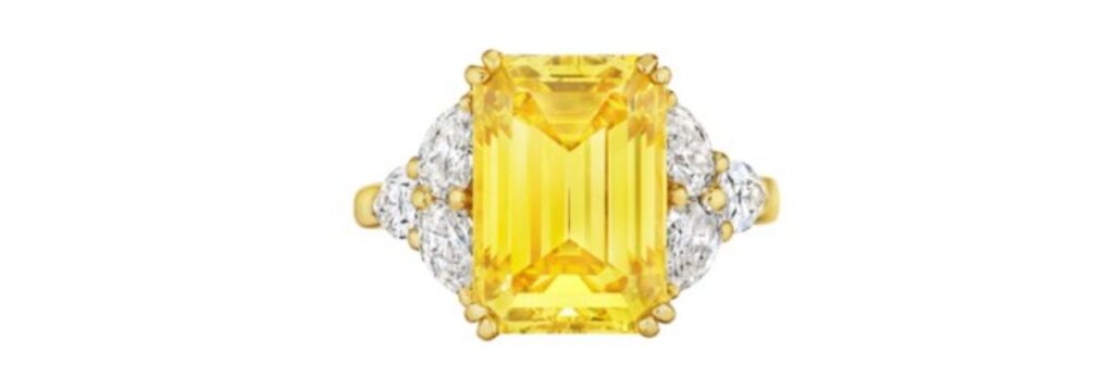 Emerald cut yellow diamond, Christies ring