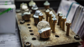 Image of rough diamonds during the cutting and polishing process.