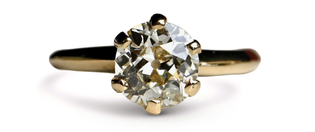 Image of Jean Jean Vintage antique solitaire engagement ring with old mine-cut diamond in yellow gold