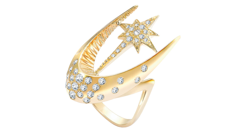 Venyx Parrot Star Fish ring in gold with diamonds image