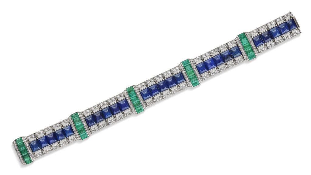 Georges Fouquet sapphire, emerald and diamond bracelet at Christie's image