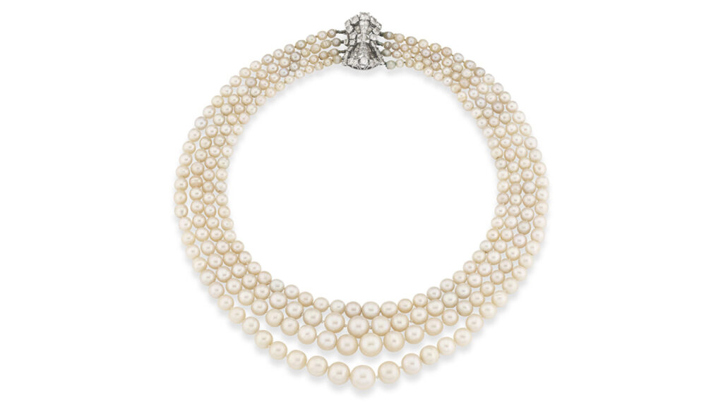 Natural pearl necklace with diamond clasp image