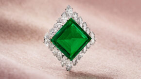 Aga Khan emerald brooch at Christie's image