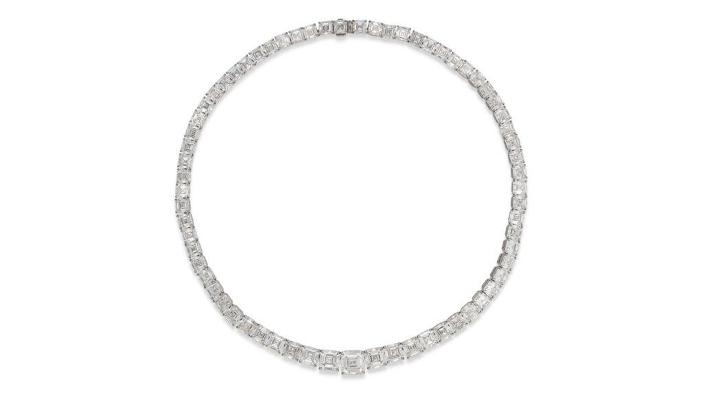 Necklace featuring square emerald-cut diamonds at Christie's image