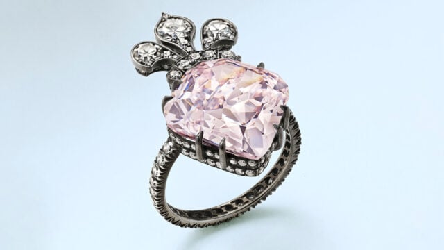 Christie's auction top lot, a JAR ring containing the 10.38-carat Marie-Thérèse Pink diamond, which fetched nearly $14 million image