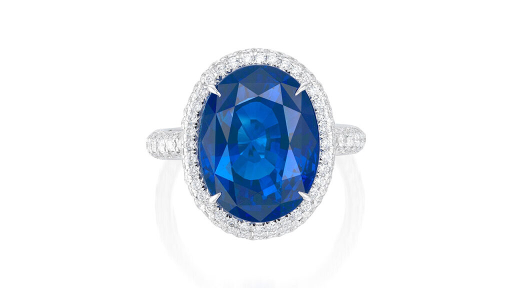 ring contains a 13.18-carat Burmese sapphire surrounded by brilliant-cut diamonds at Phillips image