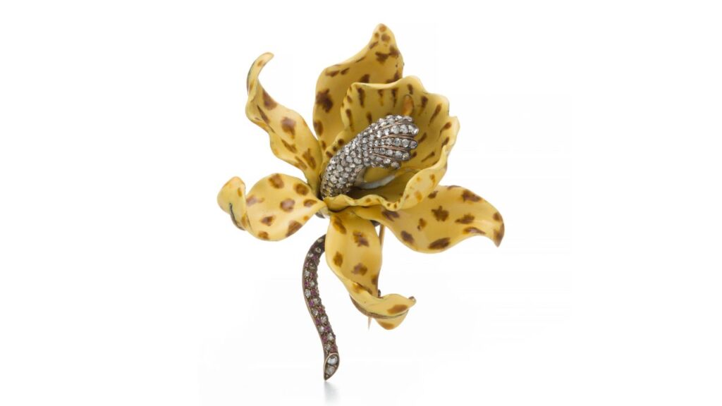 An orchid brooch by Paulding Farnham for Tiffany & Co image