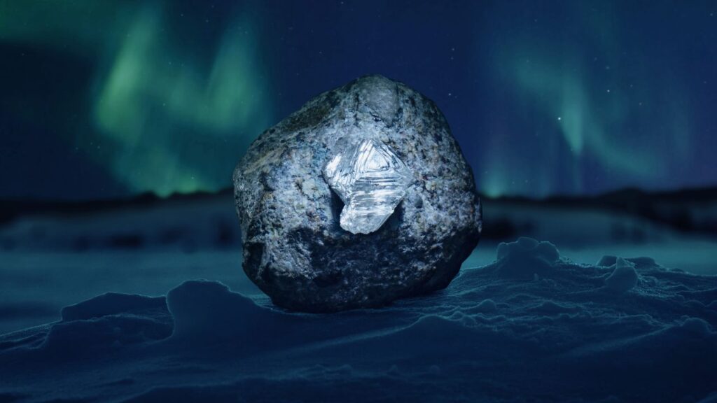 An image of a diamond embedded in a rock, part of a marketing campaign to promote Canadian diamonds image