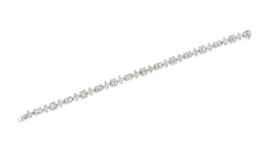 This bracelet contains 24 square emerald-cut diamonds of 2 to 2.06 carats, G to I color and internally flawless to VS2 clarity at Christie's image