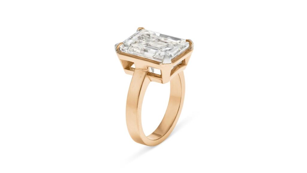 Ring set with an emerald-cut, 10.69-carat, J, VS2-clarity diamond at Christie's image