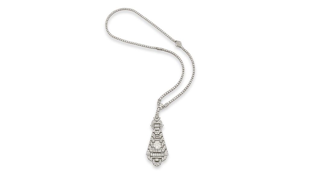 This diamond sautoir that Van Cleef & Arpels made in the 1920s has a step-cut diamond weighing 10.79 carats at Phillips image