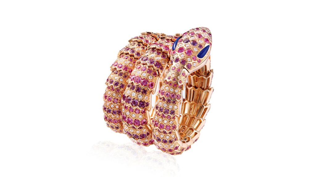 A Bulgari creation, this Serpenti bracelet features diamonds, pink sapphire and amethyst by Poly Auction image