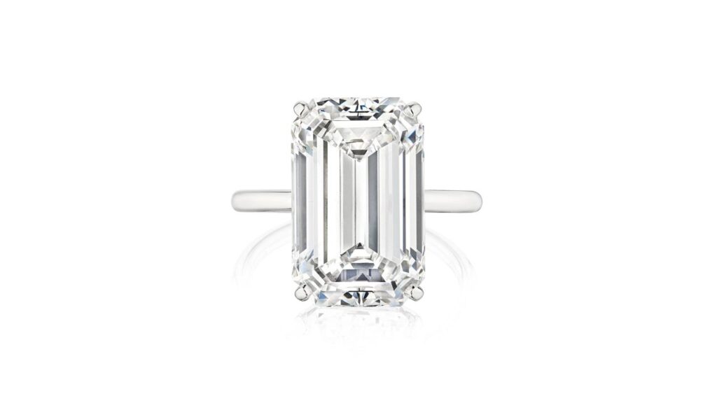 This Tiffany & Co. ring with an emerald-cut, 10.08-carat, D-color, internally flawless diamond at Bonhams image