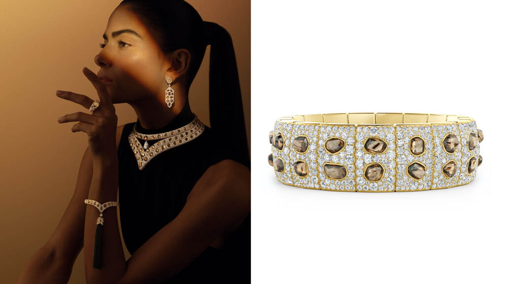 A suite of brown diamond jewelry and a brown diamond bracelet from De Beers Forces of Nature high jewelry collection image