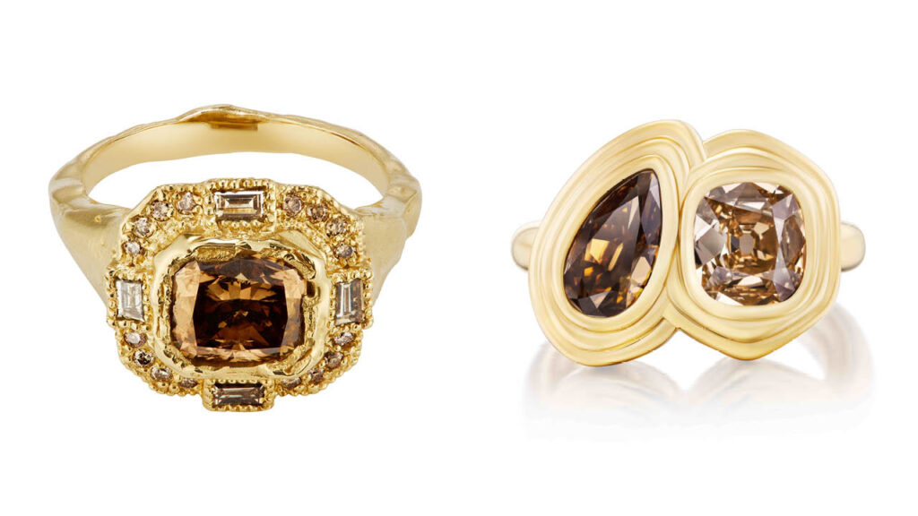 An Ellis Mhairi Cameron Armach ring and a Harwell Godfrey toi et moi ring both with brown diamonds image