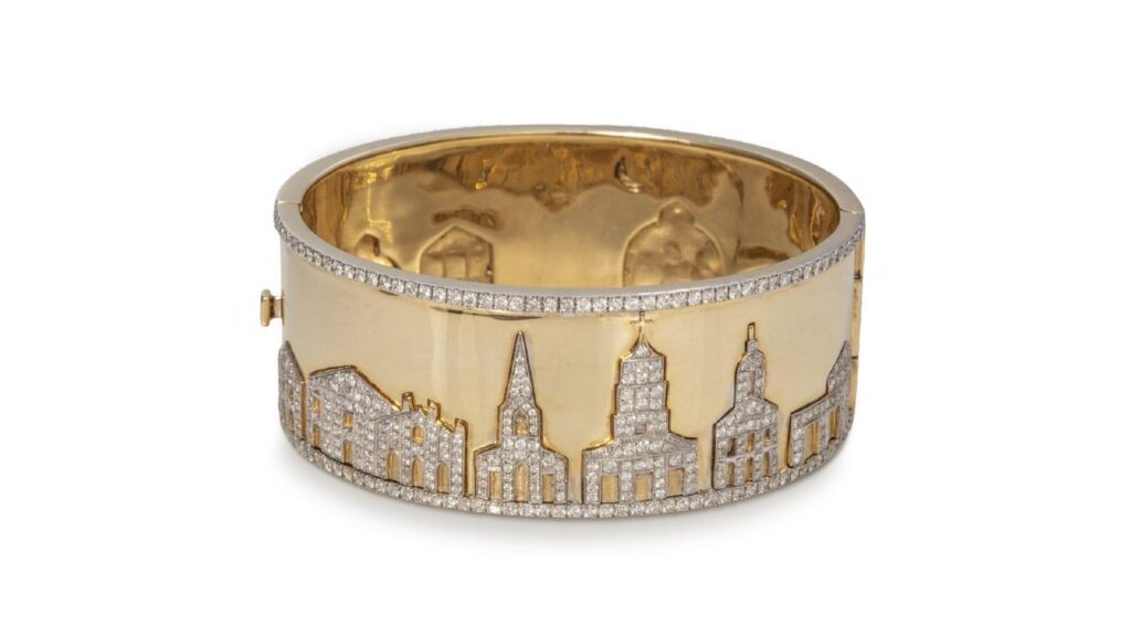 A gold bangle from Croghan’s with the Charleston skyline in diamonds image