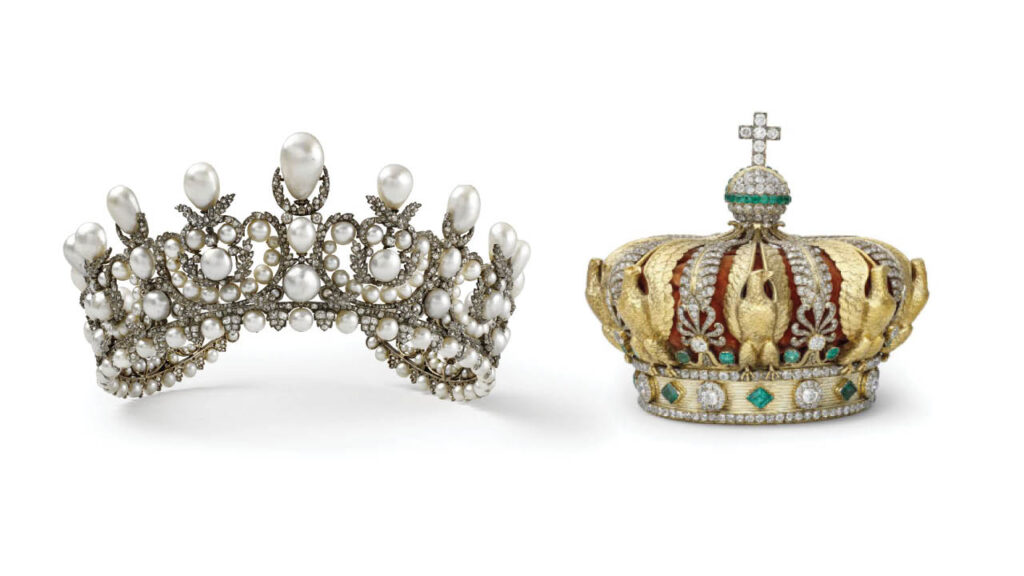 Empress Eugénie’s pearl and diamond diadem and her gold, diamond and emerald crown image