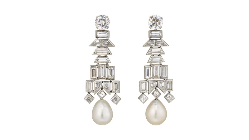 Art Deco natural pearl and diamond earrings at Christie's image