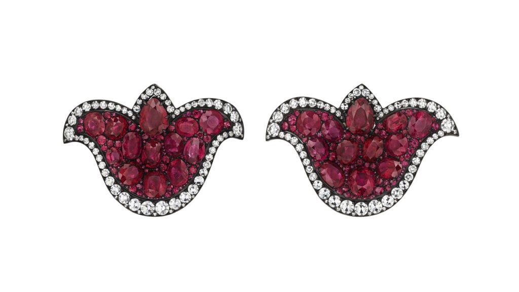 These JAR earrings feature cushion, oval, pear and round rubies in round-diamond surrounds at Christie's image