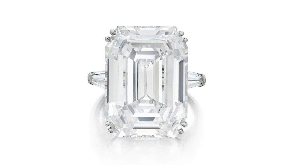 Harry Winston created this ring featuring an emerald-cut, 22.85-carat, D-color, VVS1-clarity diamond at Sotheby's image