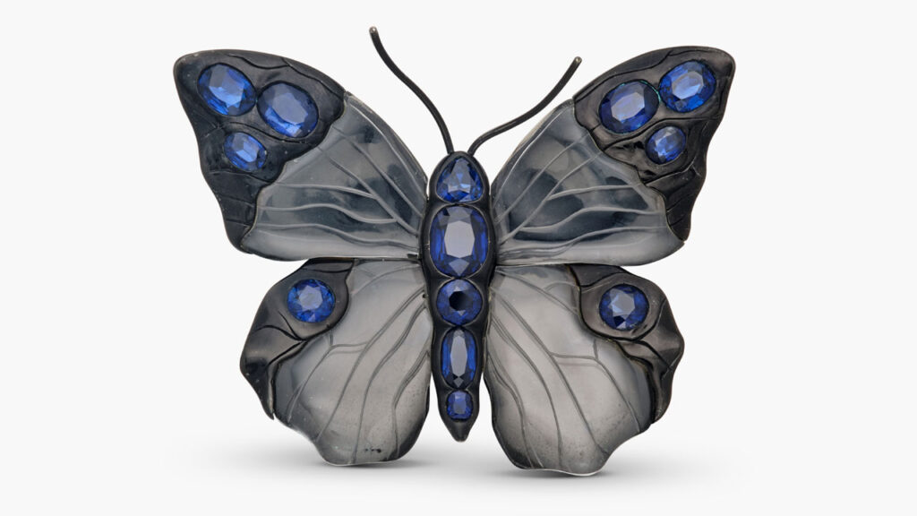 A rock crystal and sapphire butterfly brooch that JAR created circa 1987 at Sotheby's image