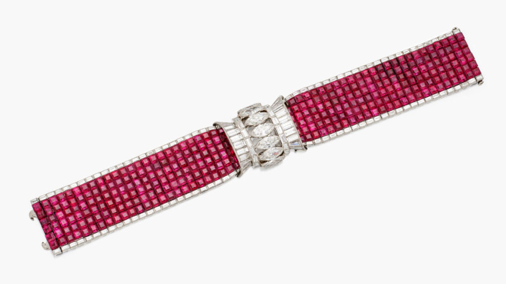 Cartier made this invisibly-set ruby and diamond bracelet in the 1930s at Sotheby's image