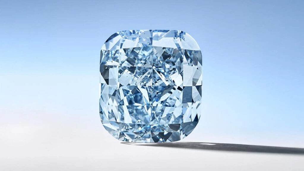 Unmounted Mediterranean Blue, a cushion modified brilliant-cut, 10.03-carat, fancy-vivid-blue, VS2-clarity diamond at Sotheby's image
