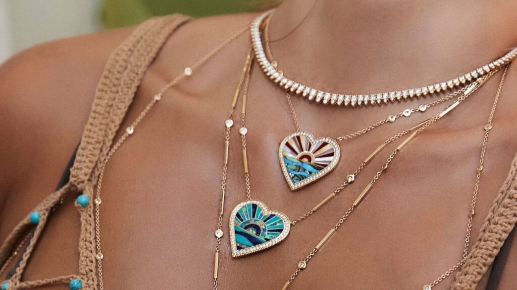 Heart shaped Jacquie Aiche necklaces with abalone inlay image