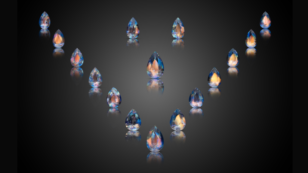 A suite of pear-shaped rainbow moonstones image