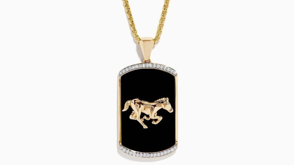 Effy men’s horse pendant in 14-karat yellow gold, onyx and diamonds image
