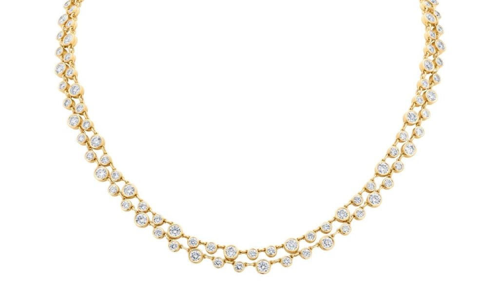 A diamond line necklace in 18-karat yellow gold image