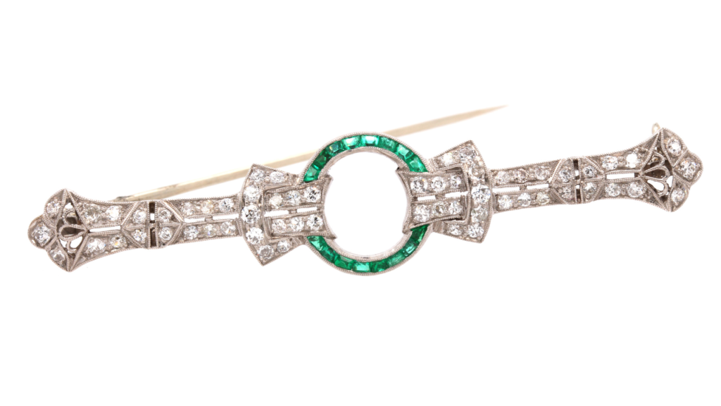An emerald and diamond Art Deco brooch image