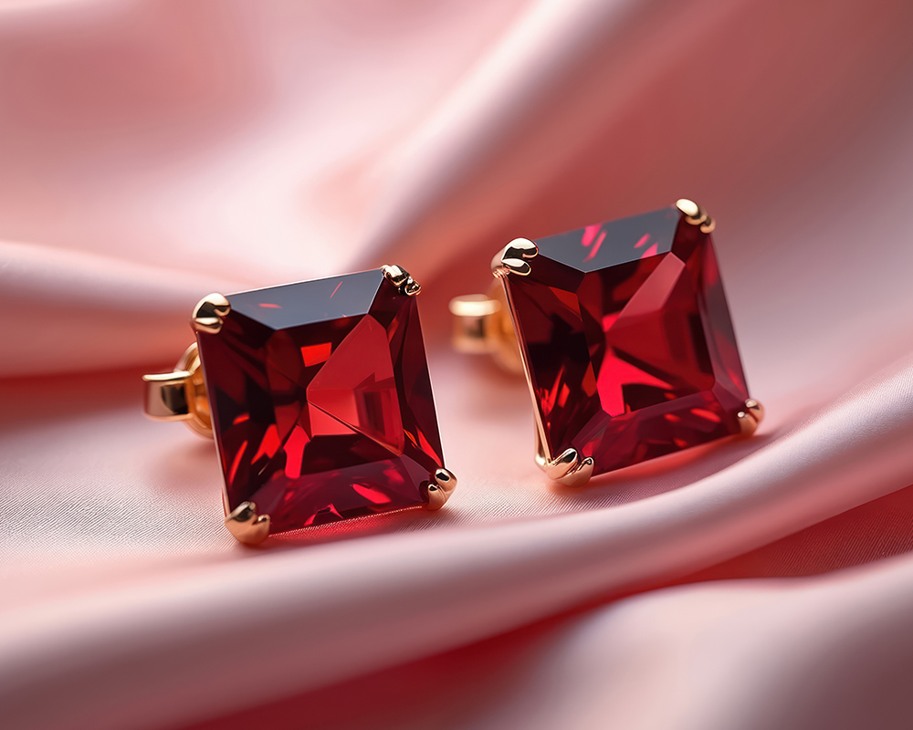 A pair of garnet gemstone earrings image