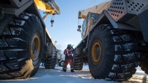 Trucks hauling ore at the Gahcho Kué mine image